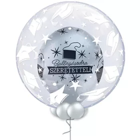   Ballagási Lufiban Lufi, Héliummal töltve, gallérral, 60cm, Chrome Ezüst belső lufival
