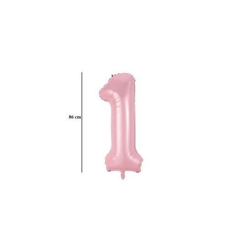 Számos lufi 34" 86cm óriás babarózsaszín fólia szám, számjegy 1-es Héliummal töltve