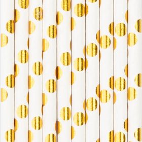 Szívószál papír, arany pöttyös 10db