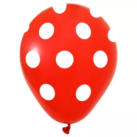   BALONEVI lufi, 12" 30cm, 50db/cs, Pöttyös, Piros Fehér pöttyös