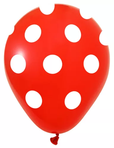 BALONEVI lufi, 12" 30cm, 50db/cs, Pöttyös, Piros Fehér pöttyös