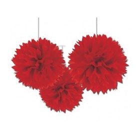   Függő dekoráció, bolyhos papír 41cm 3db, piros, a1805540