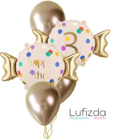   Héliumos luficsokor szülinapra, 3-as számmal - INGYENES GLS szállítással