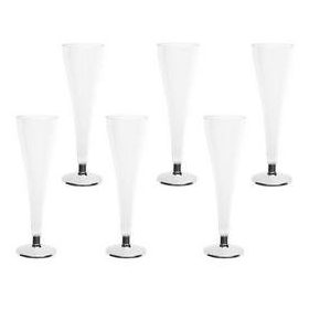 Pezsgős pohár, műanyag, 6db, Ezüst talppal