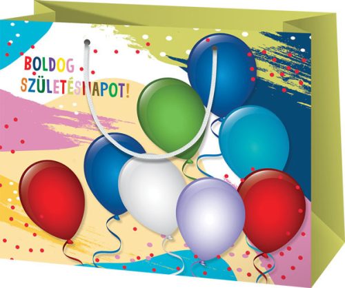 Dísztasak, közepes, fekvő, lufis, Boldog Születésnapot!