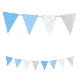   Elegáns Csillogó Ezüst&Kék Csillagos Zászlófüzér Dekoráció Babaszületésre, 200 cm-es