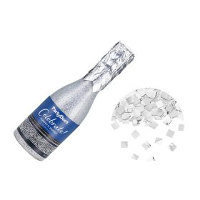 Konfetti ágyú 20cm pezsgős üveg, ezüst