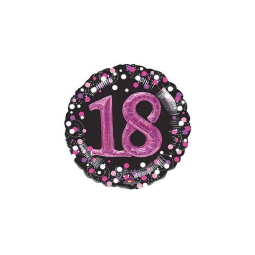 Számos lufi 32" 81cm óriás fólia szám, 3D - Sparkling Birthday 18 Pink, Héliummal töltve, n3597401