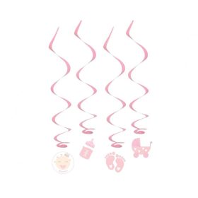   Függő dekoráció, babaszületésre, Rózsaszín mintával, 4db