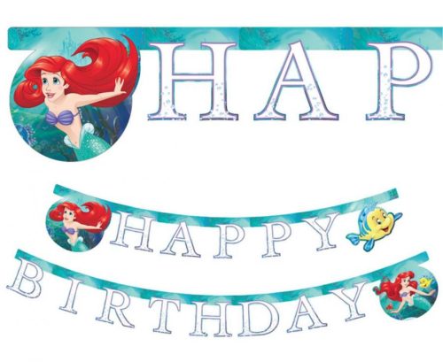 Betűfüzér Happy Birthday felirat, Ariel, Kis Hableány