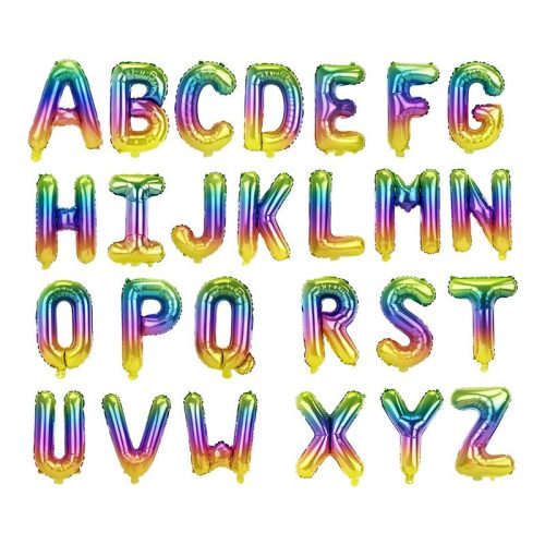 Betű lufi 14" 35cm szivárvány, rainbow fólia betű, V betű, levegővel tölthető