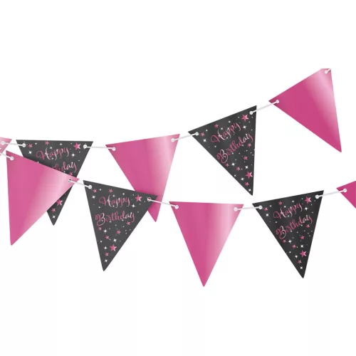 Zászlófüzér Happy Birthday 4m, Pink