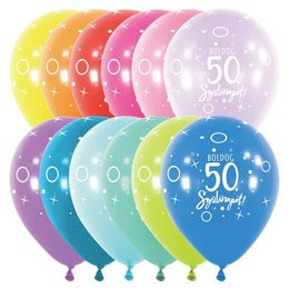 Szám, Számos latex lufi 11" 28cm 6db 50-es lufi Boldog 50. szülinapot!