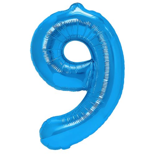 Számos lufi 14" (35cm) fólia szám, számjegy 9 levegővel tölthető, kék