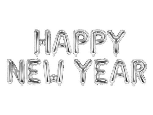 Happy New Year felirat, ezüst 16" fólia betűk, csak levegővel tölthető