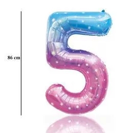 Számos lufi 34" 86cm óriás Starry Sky szám, számjegy 5-ös