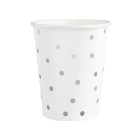 Papírpohár 2,2 dl 6db Fehér, Ezüst pöttyös, konfettis