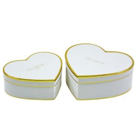 Szív formájú díszdoboz, 2db, arany-fehér