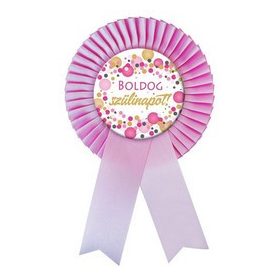   Szalagos kitűző, Boldog Szülinapot, Rózsaszín konfetti, mszk26934