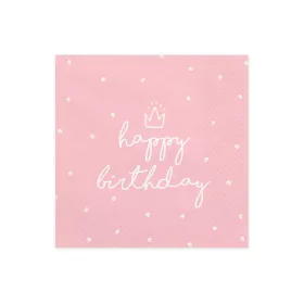 Szalvéta 33x33cm Happy Birthday, Rózsaszín, 20db