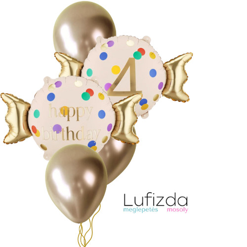 Héliumos luficsokor szülinapra, 4-es számmal - INGYENES GLS szállítással