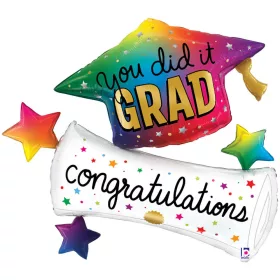   Ballagási óriás lufi 43" 109cm, You did it grad, Ballagási kalap