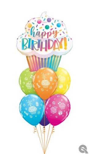 Héliumos luficsokor szülinapra, cupcake, Happy Birthday - INGYENES KISZÁLLÍTÁSSAL