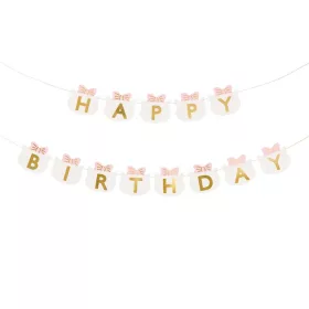 Happy Birthday betűfüzér, cica, masni  1m