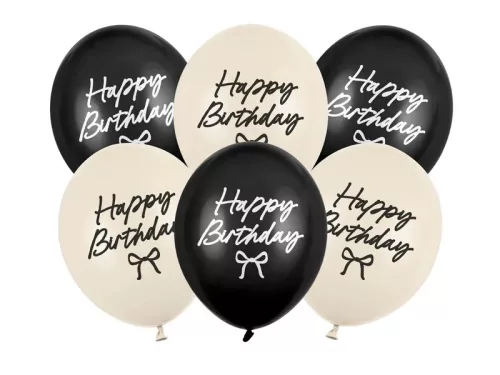 Szülinapi lufi 11" 28cm 6db Happy Birthday, Masni Mix