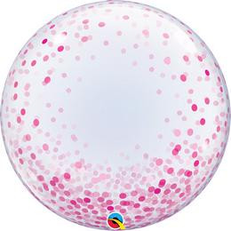 Deco Bubble lufi 24" 61cm krisztálytiszta, átlátszó, pink konfetti mintával