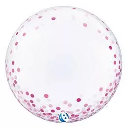 Deco Bubble lufi 24" 61cm krisztálytiszta, átlátszó, pink konfetti mintával