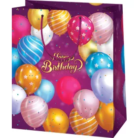 Dísztasak, közepes, álló, lufis, Happy Birthday 