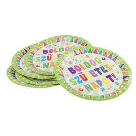   Papírtányér Boldog Születésnapot! 23cm 6db, zászlós, PTFUN045
