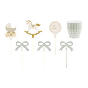 Tortabeszúró, tortadísz 6db, babaváró, Oh Baby