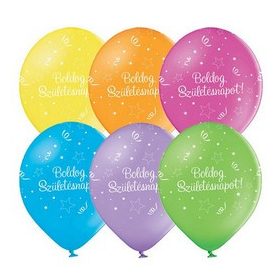   Szülinapi latex lufi 11" 28cm 6db Boldog szülinapot! vegyes