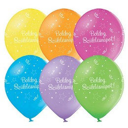 Szülinapi latex lufi 11" 28cm 6db Boldog szülinapot! vegyes