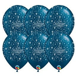 Qualatex 11" (28cm-es) -  25db/csomag - Sok boldogságot!, pearl midnight blue, gyöngyház éjkék esküvői lufi, q26149