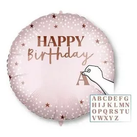   Szülinapi lufi 18" 45cm Happy Birthday, feliratozható, Rózsaszín