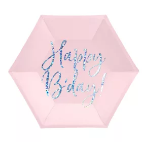 Papírtányér 20cm 6db Happy Birthday, elegáns púder