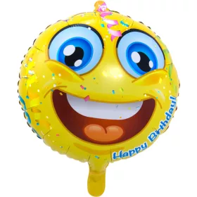 Szülinapi lufi 18" 45cm Happy Birthday, Smiley