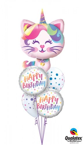 Héliumos luficsokor szülinapra, Happy Birthday, Unikornis macska, Unicornis, Egyszarvú - INGYENES KISZÁLLÍTÁSSAL