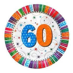 Papírtányér 60-as felirat, 23cm 6db, Radiant, 39888