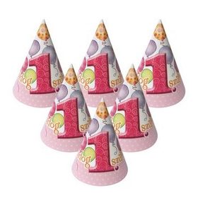 Csákó Boldog 1. szülinapot! Rózsaszín, 6db, 24572