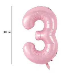 Számos lufi 34" 86cm óriás babaRózsaszín szám, számjegy 3-as 