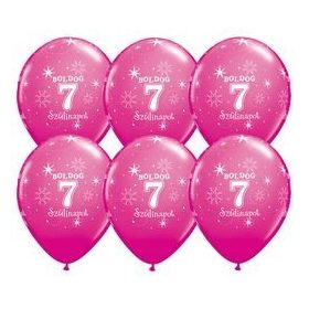   Szám, Számos latex lufi 11" 28cm 6db 7-es lufi Boldog 7. szülinapot!, q37709rp