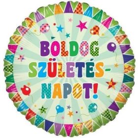 Szülinapi lufi 18" 45cm Boldog Szülinapot, zászlós
