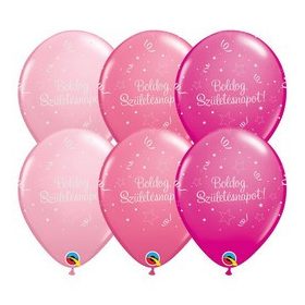   Szülinapi latex lufi 11" 28cm 6db Boldog születésnapot! rózsaszín, lányos színek, q26408rp