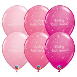 Szülinapi latex lufi 11" 28cm 6db Boldog születésnapot! rózsaszín, lányos színek, q26408rp