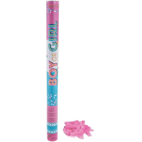 Konfetti ágyú, 60cm-es, Boy or Girl, rózsaszín konfettit kilövő