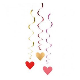 Spirális függő dekoráció 3db, szív, 48002
